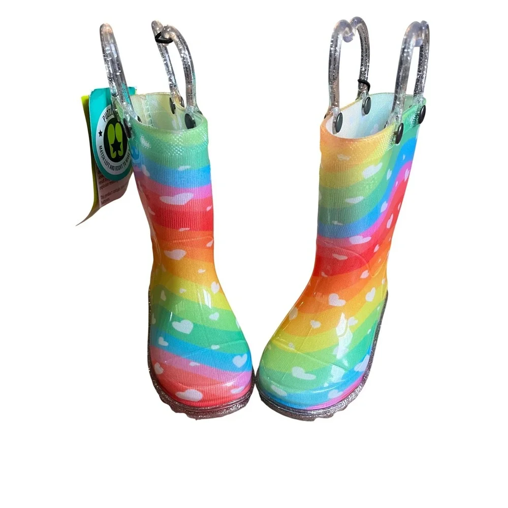 Western Chief Heart Waves Lighted Rainbow Rain Boots Size 5 Toddler NEW